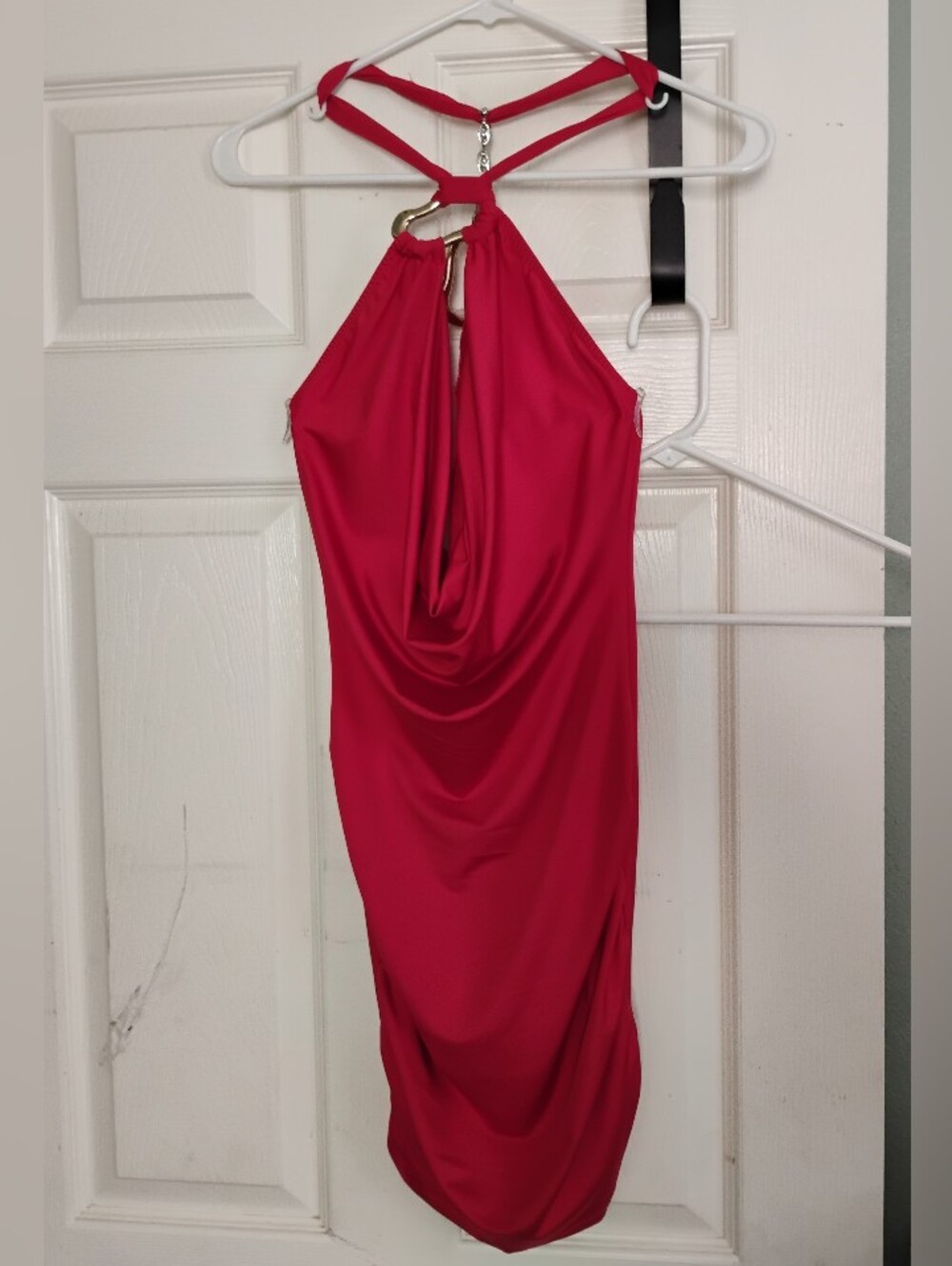 Bodycon Halter Red Dress XS Ruched Open Back